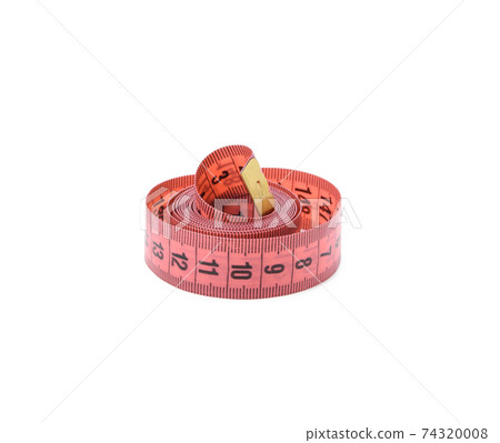 twisted red measuring tape isolated on white background 74320008
