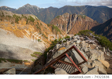 An iron ladder attached to the southern tomb of Mt. Kitahotaka in the Shinshu Northern Alps. Ladder. Difficult place. Distress. rescue. Difficulty. Hotaka mountain range. Mt. Jonen. Byobu Iwa Rock. An iron ladder attached to the southern tomb of Mt. Kitahotaka in the Shinshu Northern Alps. Ladder. Difficult place. Distress. rescue. Difficulty. Hotaka mountain range. Mt. Jonen. Byobu Iwa Rock. 74321636