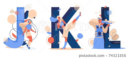 Letters J K L collection with women training kickboxing, laser tag and jumping rope. Sport and healthy lifestyle collection good for wellness web page Letters J K L collection with women training kickboxing, laser tag and jumping rope. Sport and healthy lifestyle collection good for wellness web page 74321858