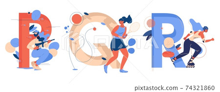 Letter P for paintball, Q for qianball and R for roller skating. Educative sport collection with young women training and having fun Letter P for paintball, Q for qianball and R for roller skating. Educative sport collection with young women training and having fun 74321860