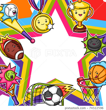 Frame with kawaii sport items. 74322596