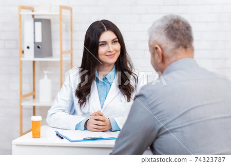 Visit to doctor, medications for patient and protection of patients health 74323787