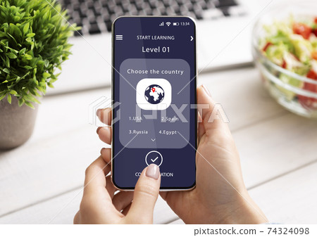 Unrecognizable Woman Browsing Mobile App For Online Education On Smartphone Unrecognizable Woman Browsing Mobile App For Online Education On Smartphone 74324098