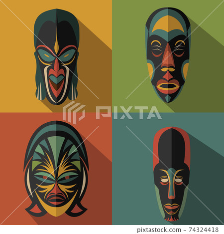 Set of African Ethnic Tribal masks 74324418