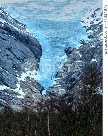 Briksdal glacier in Norway during winter Briksdal glacier in Norway during winter 74324973