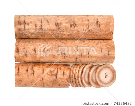 Top view of Burdock roots isolated white background Top view of Burdock roots isolated white background 74326482