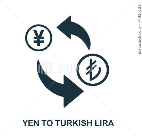 Yen To Turkish Lira icon. Mobile app, printing, web site icon. Simple element sing. Monochrome Yen To Turkish Lira icon illustration. 74326529