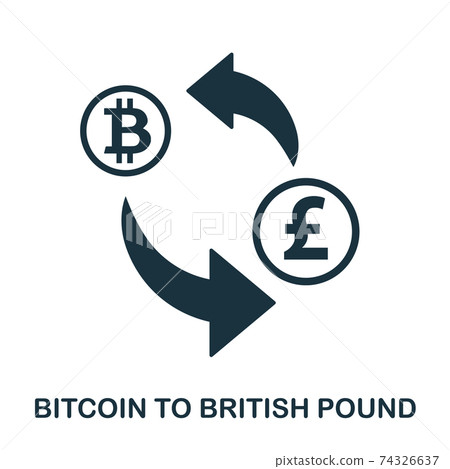 Bitcoin To British Pound icon. Mobile app, printing, web site icon. Simple element sing. Monochrome Bitcoin To British Pound icon illustration. 74326637