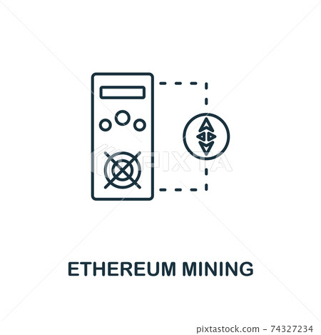 Ethereum Mining outline icon. Monochrome style design from crypto currency icon collection. UI. Pixel perfect simple pictogram outline ethereum mining icon. Web design, apps, software, print usage. 74327234