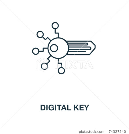 Digital Key outline icon. Monochrome style design from crypto currency icon collection. UI. Pixel perfect simple pictogram outline digital key icon. Web design, apps, software, print usage. 74327240
