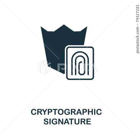 Cryptographic Signature icon. Monochrome style design from crypto currency icon collection. UI. Pixel perfect simple pictogram cryptographic signature icon. Web design, apps, software, print usage. 74327281