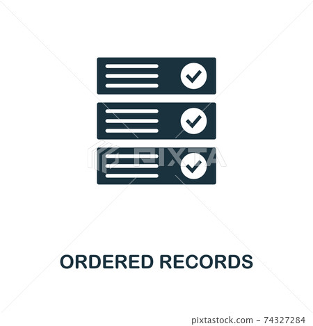 Ordered Records icon. Monochrome style design from crypto currency icon collection. UI. Pixel perfect simple pictogram ordered records icon. Web design, apps, software, print usage. 74327284