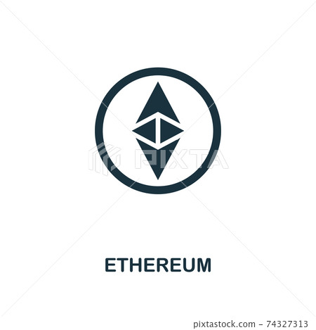 Ethereum icon. Monochrome style design from crypto currency icon collection. UI. Pixel perfect simple pictogram ethereum icon. Web design, apps, software, print usage. 74327313