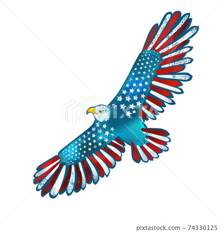 Flying eagle with american flag. US Independence Day. Vector illustration 74330125