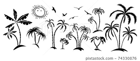 Palm trees on the shore. Vector illustration 74330876