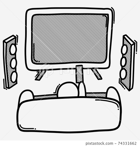 home theatre doodle vector icon. Drawing sketch illustration hand drawn line eps10 74331662