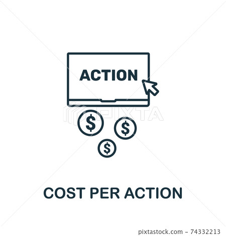 Cost Per Action outline icon. Thin line concept element from content icons collection. Creative Cost Per Action icon for mobile apps and web usage 74332213