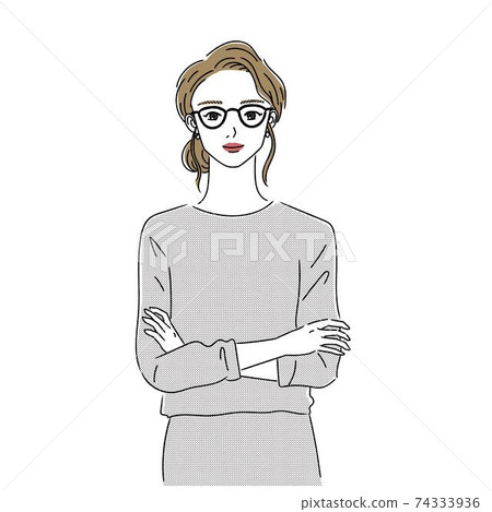 The front of a woman wearing glasses and folding her arms The front of a woman wearing glasses and folding her arms 74333936
