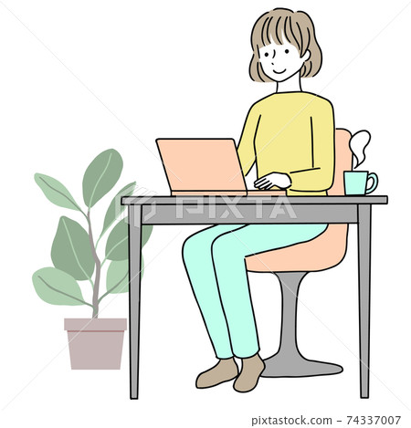A woman using a computer A woman using a computer 74337007