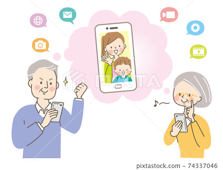 Senior women and men using smartphones 74337046