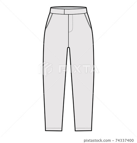 Short capri pants technical fashion illustration with mid-calf length, normal waist, high rise, slashed, flap pocket. 74337400