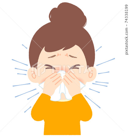 Sneezing, nose-blowing women-hay fever,... - Stock Illustration ...