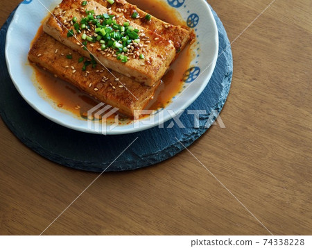 Asian food braised tofu in soy sauce, side dish 74338228
