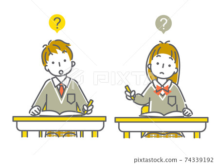 彎曲脖子的高中生的線條藝術插圖材料 74339192