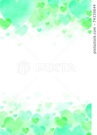 Heart image material Image of watercolor green hearts springing up from above and below like flowers Vertical background White Other colors available 74339844