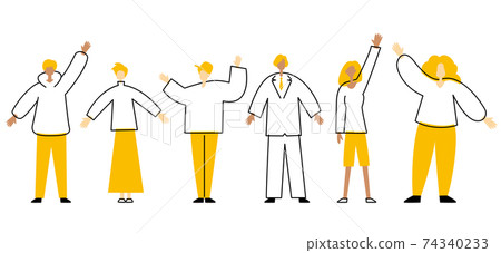 站立和麵對我們的多個男人和女人的插圖 站立和麵對我們的多個男人和女人的插圖 74340233