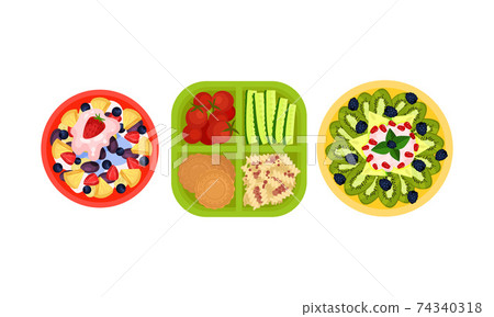 Open Lunch Box with Different Food Inside Vector Set Open Lunch Box with Different Food Inside Vector Set 74340318