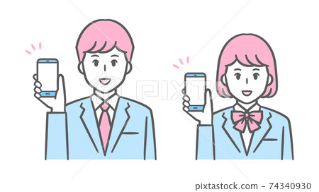初中和高中男孩和女孩顯示智能手機西裝外套的插圖 初中和高中男孩和女孩顯示智能手機西裝外套的插圖 74340930