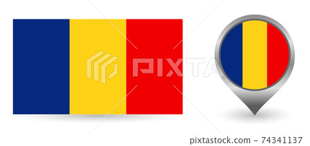 Vector flag Romania. Location point with flag Romania inside. 74341137