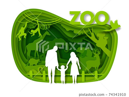 Happy family visiting zoo park, vector paper... - Stock Illustration  [74341910] - PIXTA
