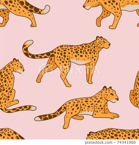 Leopard feline animal laying and walking pattern Leopard feline animal laying and walking pattern 74341980