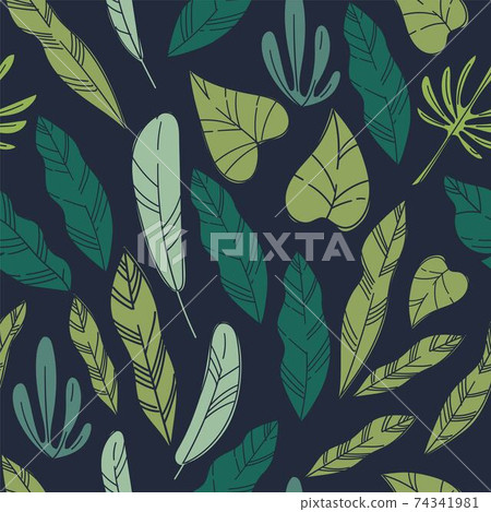 Exotic leaves and foliage, plants seamless pattern Exotic leaves and foliage, plants seamless pattern 74341981