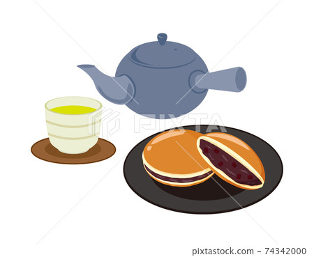 Vector illustration of Kyusu with tea and hot water only Dorayaki 74342000