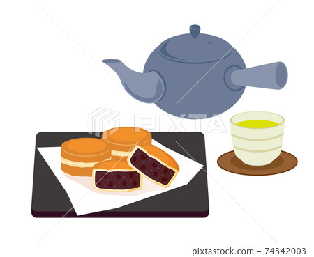 Imagawayaki: Vector illustration of Kyusu with tea and teacup only Imagawayaki: Vector illustration of Kyusu with tea and teacup only 74342003