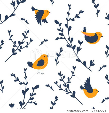 Spring birds sitting on branches chirping vector Spring birds sitting on branches chirping vector 74342271