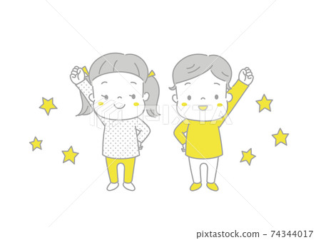 膽量大的孩子雙手叉腰擺姿勢 74344017