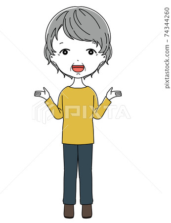 奶奶在一個比較姿勢的微笑表情的全身插圖 74344260