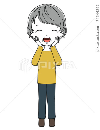 Full body illustration of smiling grandma 74344262