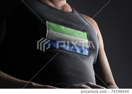 The national flag of Sierra Leone on the athlete's chest The national flag of Sierra Leone on the athlete's chest 74346049