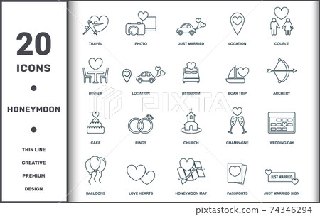 Honeymoon icons thin line set collection.... - Stock Illustration ...