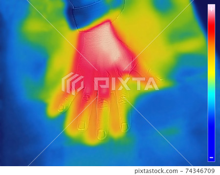 Thermal image of Human hand and finger using Thermal camera 74346709
