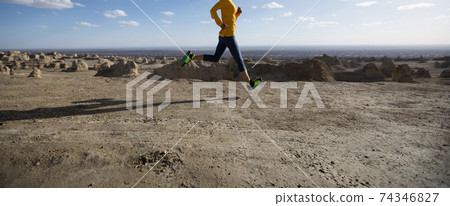 Fitness woman trail runner cross country running  on sand desert 74346827