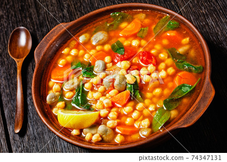chickpea and green broad bean Moroccan soup chickpea and green broad bean Moroccan soup 74347131