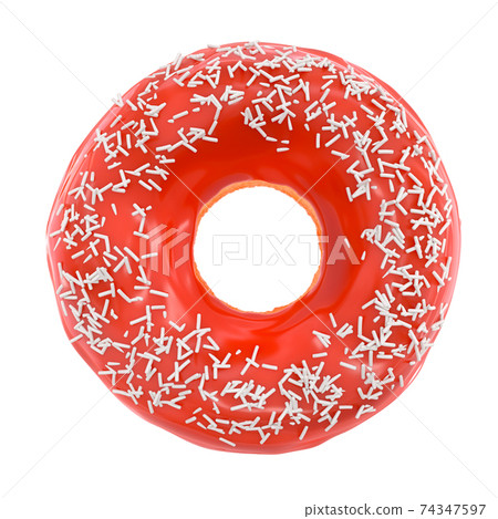 Glazed donut with sprinkles on a white background front view Glazed donut with sprinkles on a white background front view 74347597