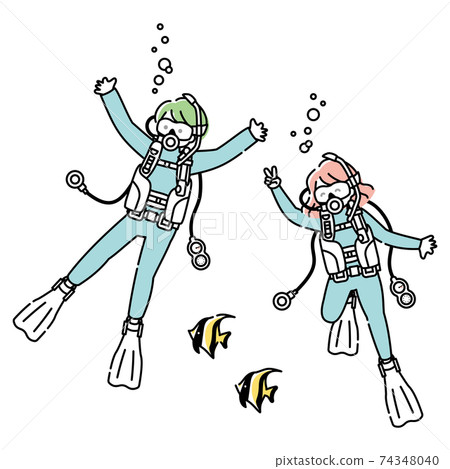 Men and women enjoying scuba diving Men and women enjoying scuba diving 74348040