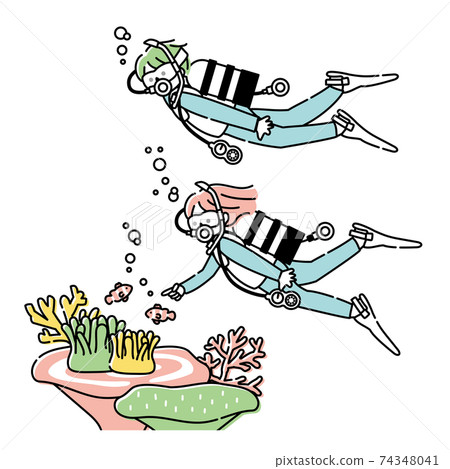 Men and women enjoying scuba diving Men and women enjoying scuba diving 74348041